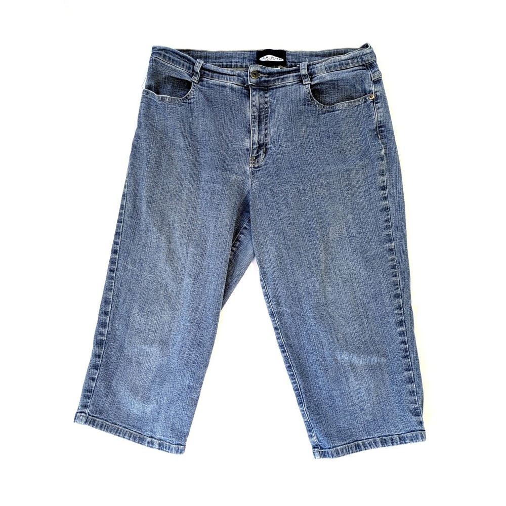 LA Blues Womens 16W Stretch Denim Capris Medium Wash Cropped Jeans Blue